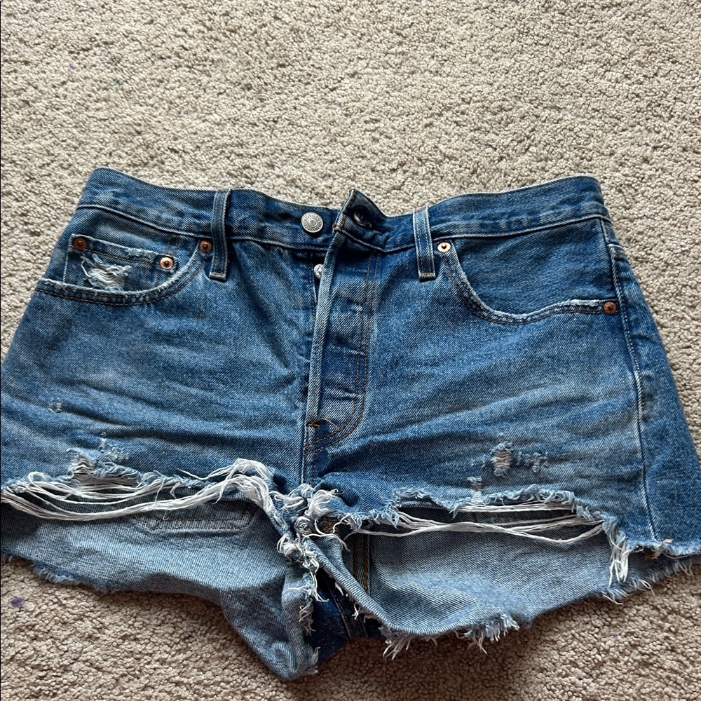 Levi's Blue Distressed Jean Shorts